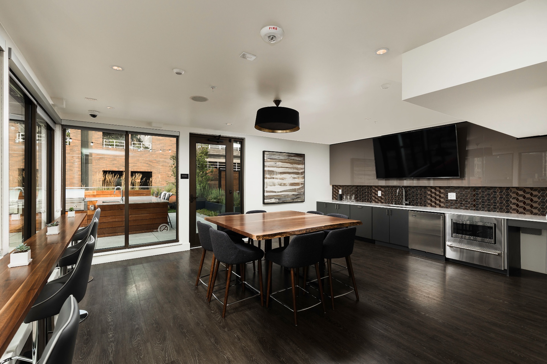 Rooftop lounge kitchen and dining area